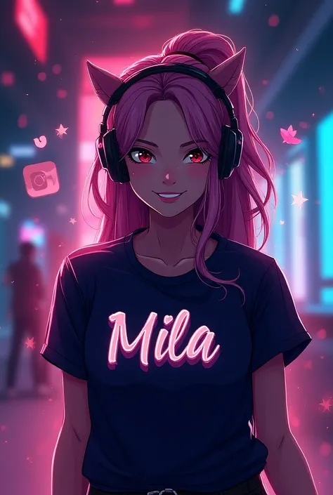 Can you create a gamer banner for Kick that says Mila for me_gb y después el logo de Instagram,  at the bottom of the Instagram logo put  @Mila_gb_  and under that put the TikTok logo ,  at the bottom of The TikTok logo put  @Mila_ gb04 and under that put ...