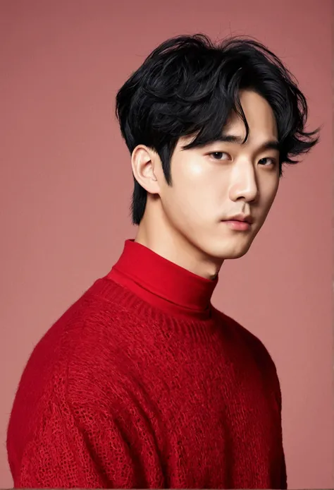 arafed asian man with black hair and a red sweater, jinyoung shin, hong june hyung, hyung tae, cai xukun, south korean male, wan adorable korean face, he has short curly brown hair, jaeyeon nam, male ulzzang, yanjun chengt, headshot profile picture, taejun...