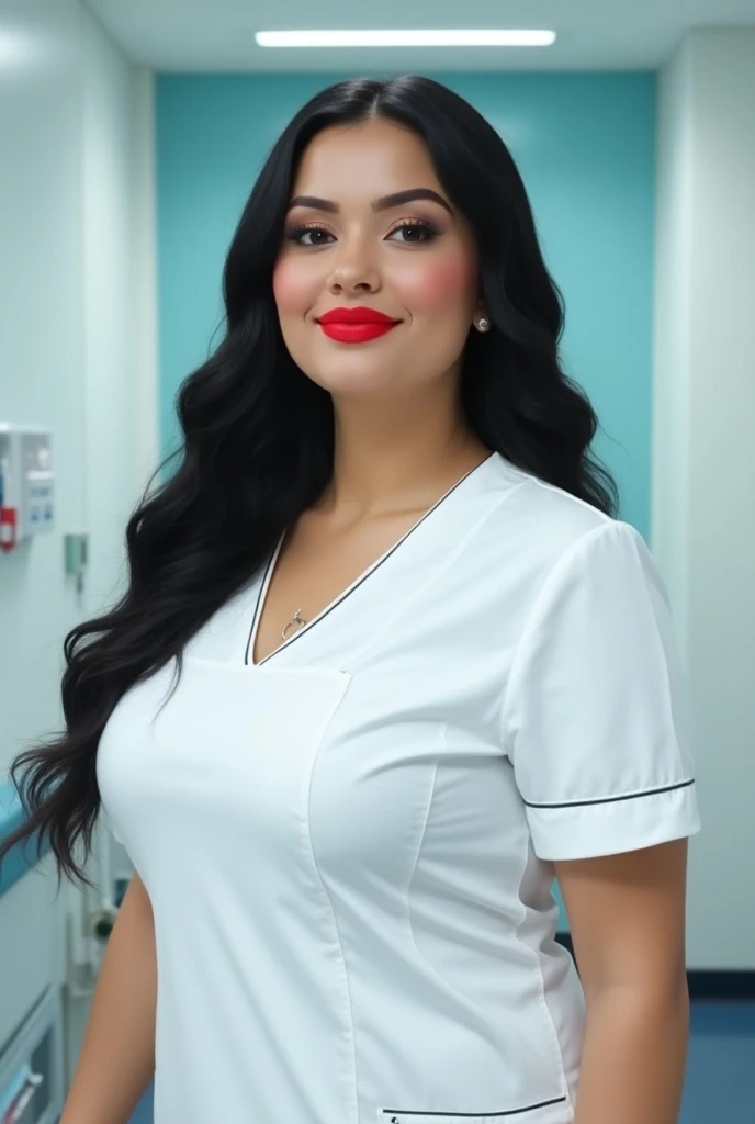 Beautiful white nurse Plus size black hair and red lipstick