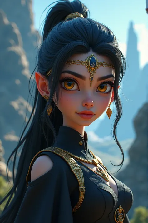 In cinematic 3d cartoon style"her gaze. The scene should convey a sense of drama and mythology.