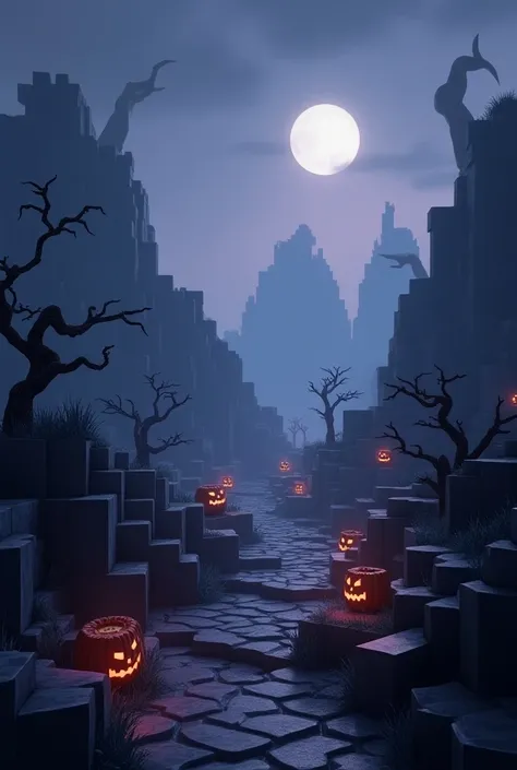 A Halloween-based Minecraft-style image with only one landscape 