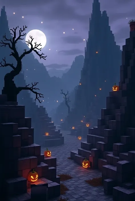 A Halloween-based Minecraft-style image with only one landscape 