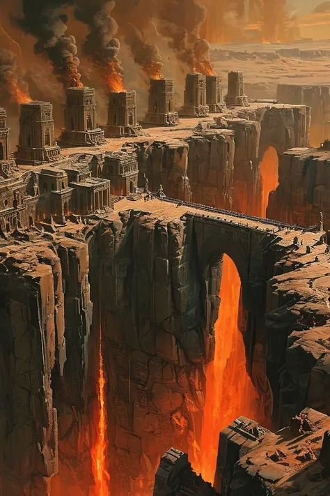 brutalism, magnificent, masterpiece, volumetric lighting, oil painting done by Keith Parkinson and Bayard Wu, first wonder rock formations erupting from a biblical hell landscape, we should construct on Mars, monochromatic, fine line work, an army of stere...