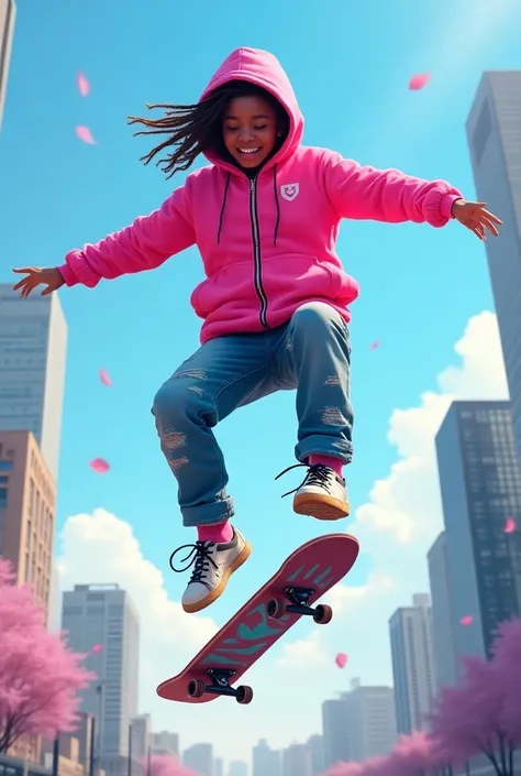 Stitch pink hoodie jacket with vertical skate jumping