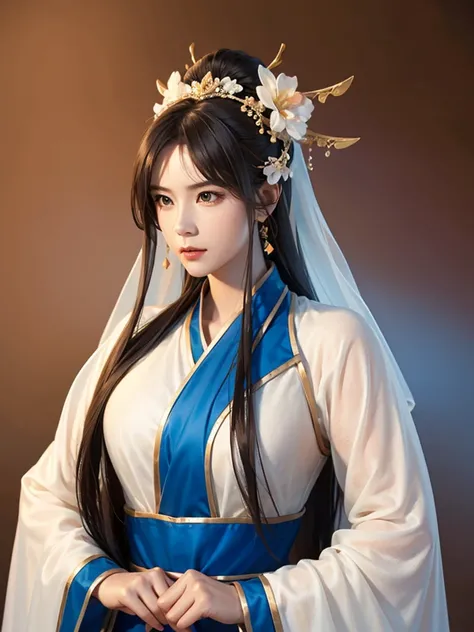 ancient chinese princess ， A girl wearing Hanfu, visual audience，,  beautiful girl 、Delicate body, Exquisite Eyes , Big 、Long hair,、Hair accessories Han Dynasty、Eternal,whole body、Lower Body，Three Kingdoms， (solid color background,,  simple background), Sm...