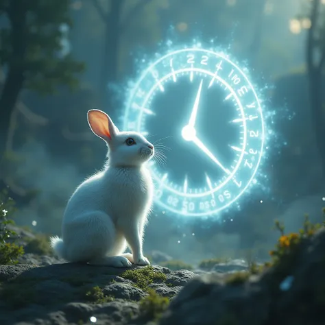 a rabbit and the sign of 30 seconds      8krealistic detailed photography, cinematic lighting, fantasy, magical realism