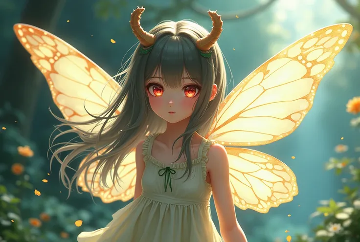  Anime girl insect fly, with two wings , with red eyes