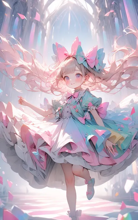 "パステルドリームランウェイ"
プロンプト: "Hyper-detailed nano-textured candy-colored runway in 8K resolution, showcasing intricate pastel patterns and vibrant soft hues. The scene features petite models in whimsical, oversized bow-adorned dresses prancing down a cotton cand...