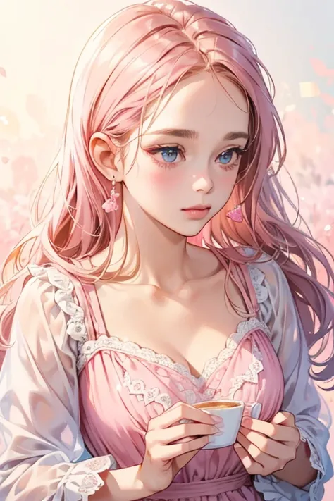 1girl, cute teddy bear, pink cream-covered wafer, cream on one ear, matching ribbon, sparkling, glittering, beautiful face, beautiful eyes, (best quality,4k,8k,highres,masterpiece:1.2),ultra-detailed,(realistic,photorealistic,photo-realistic:1.37),delicate...