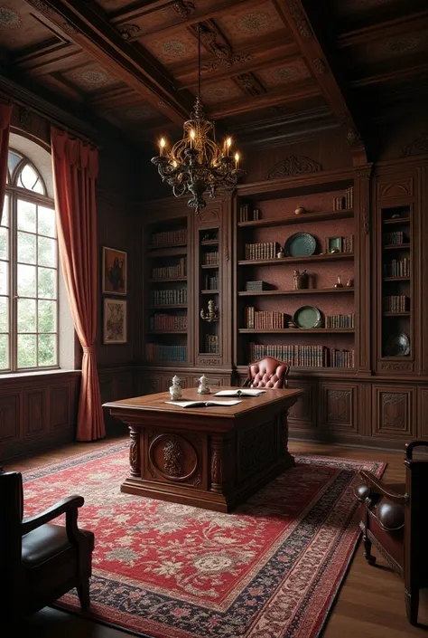 Empty office room, well decorated, without people, medieval