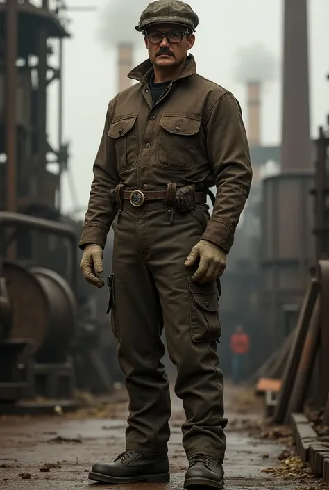 Create a workers clothing that matches the industrial style of the industrial revolution and steampunk