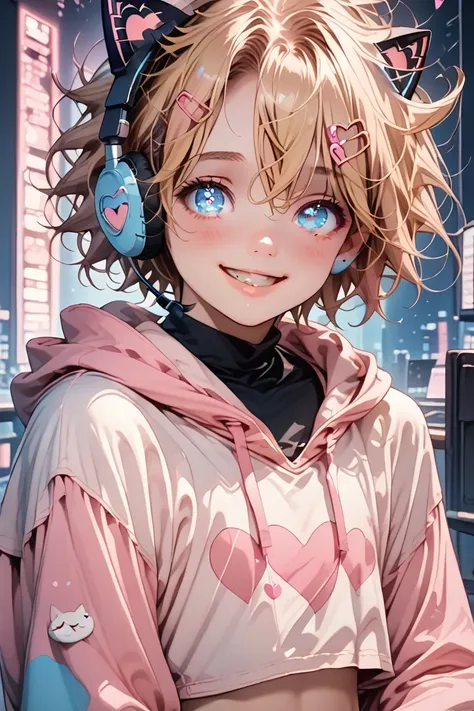 score_9, score_8_up, ultra details, absurdres, 8k, pastel style,1boy, (((femboy))), shy smile, cat-ear-headset, very short hair,...