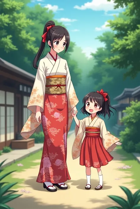 Anime Mother Daughter　My daughter is an elementary school student.　Mini skirt kimono