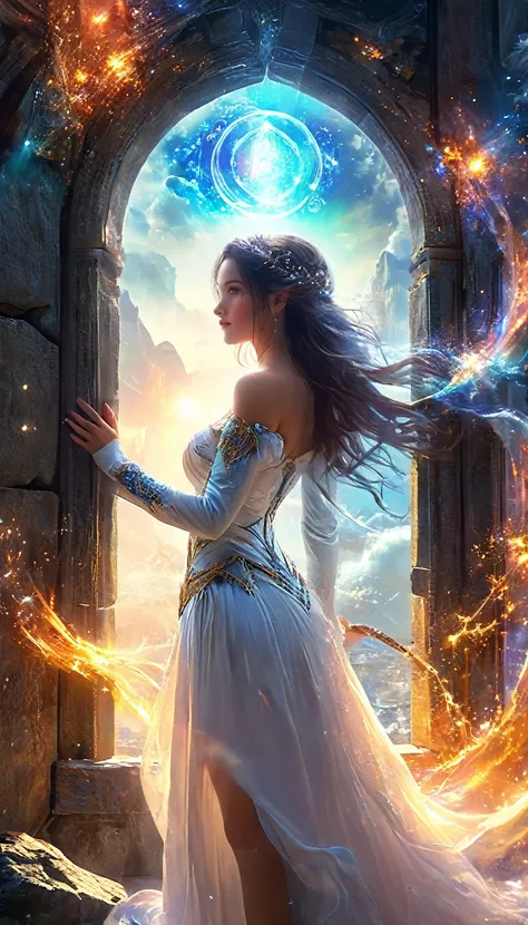 1 Beautiful girl, Fantasy world with magic portal, Everything is magical, The atmosphere is magical, Photo Real, Attention to detail, Highest quality, 4K