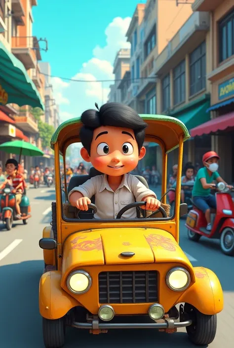 animated image of father driving jeepney