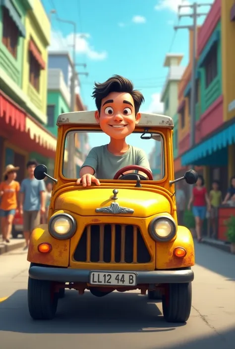 animated image of father driving jeepney in the Philippine for transportation 