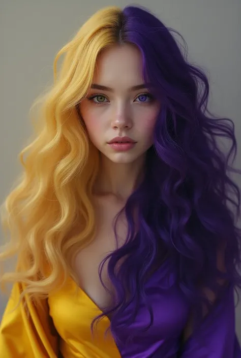 Hair and Face-Hair :  Lunox has long wavy hair ,  divided differently into two colors ,  reflecting the concept of duality . on one side,  your hair is a bright golden blonde shade ,  symbolizing Order and Light . from the other,  your hair is dark purple ...