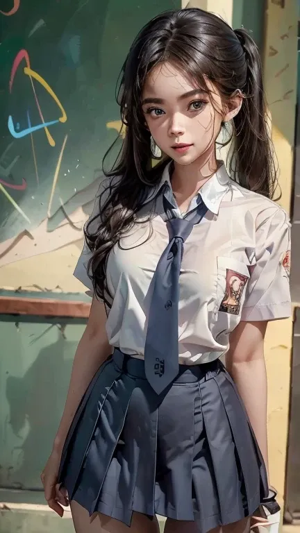  sexy school girl, osis badge, ((wet school uniform))=(PROHIBITED),o, blue eyes, slender build, long hair ponytail blue eyes, big breasts, vfx (visual effects) perfectly highlight complex anatomical features. SFX complements visual art, Engaging the viewer...