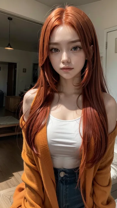 Red Hair,The inner color is orange,Long Hair, 