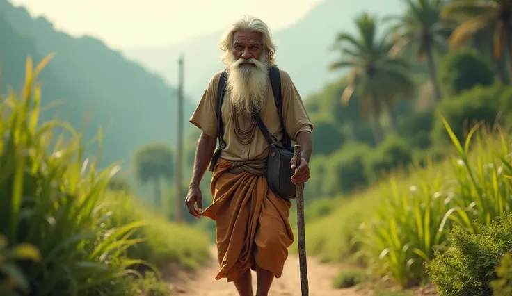 indian an old man walking with a stick