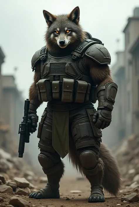 Furry wolf soldier wearing mask
