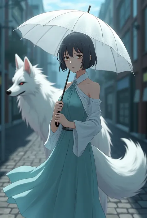 Beautiful female Yor Forger in aime SPY X FAMILY holding a white umbrella on her way home 🏠🏠 meets the nine-tailed fox