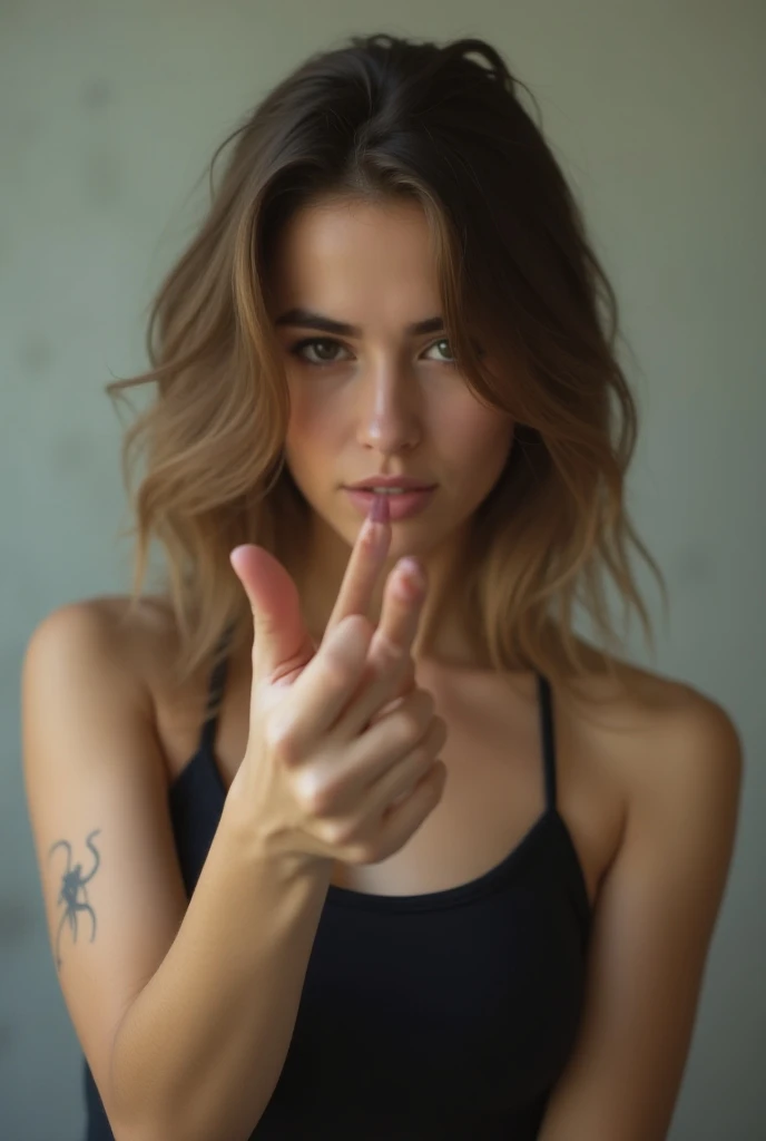 Girl sticking two fingers down  