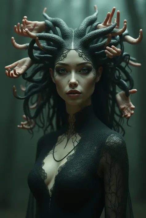 personnage sinspirant de medusa mais remplace les têtes de serpents par des mains 