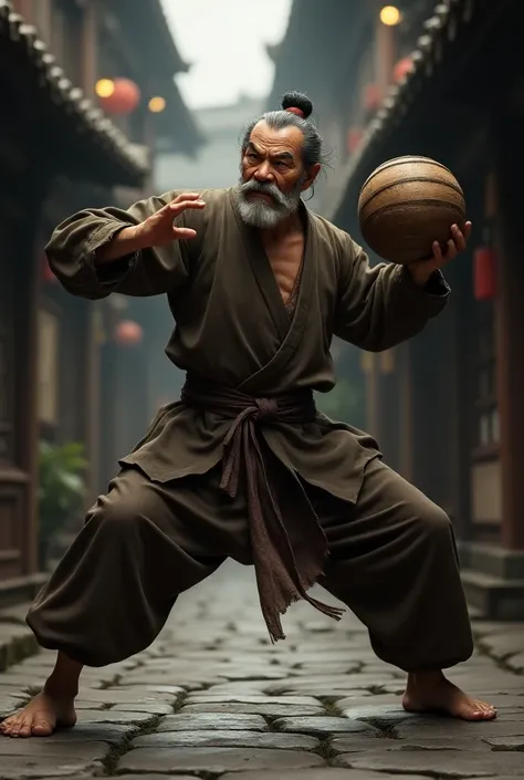  make Master Kung Fu from 1900 . . He fights in the style of a drunk master .  makes it based on characters from the game The King of Fighters Shingensai.. , and there is no movie of what Platform Master . Make it realistic .  in a fighting pose, holding a...