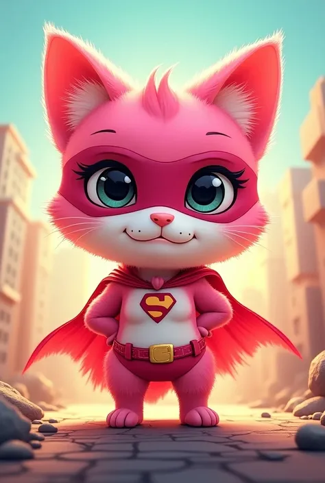 Cute pink cat superhero character