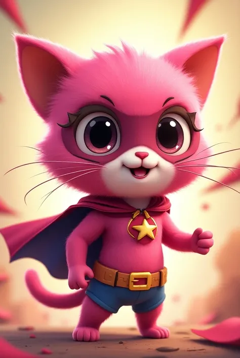 Cute pink cat superhero character