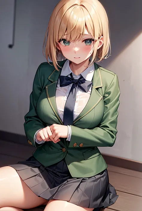 ｛wet blazer and dark green tie｝, transparent , Bondage , cute short haired high school girl wearing wet blazer and dark green tie, ｛｛｛all fours｝｝｝ , see through , ｛｛spread legs｝｝,  plaid pleated skirt ,Panty shot,｛｛｛ big breasts and erect nipples｝｝｝    ,  ...