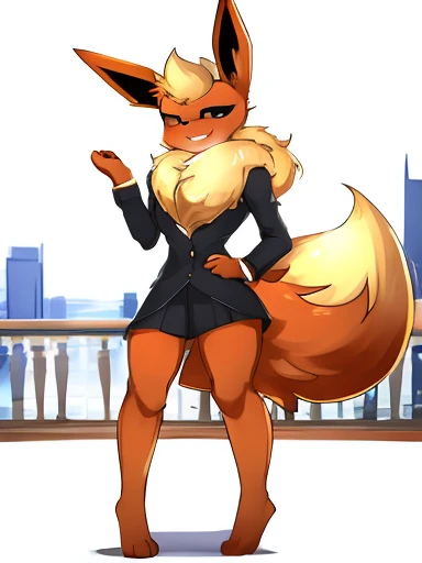 pokemon, female,flareon, ,furry, standing,expression smile.pure white background, by ashraely,all ages,panorama,one