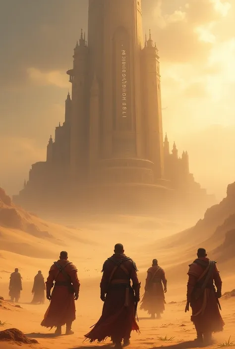 In the desert behind the soldiers is a castle with the word INFINIGODS written on it