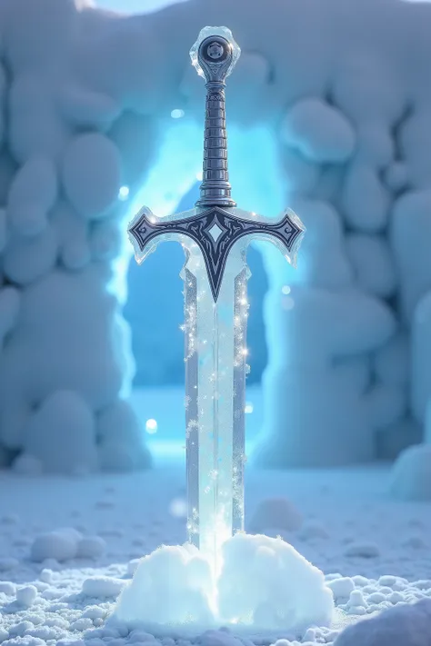 Knights sword, Harbin Ice and Snow World, ice sculpture, front view, eye level Ice,Icy,3D rendering ::2 ,UHD, ::1