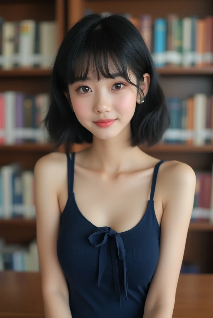 (Super cute Korean high school girl looks into the camera:1.2)(grin,Smile)(Beautiful Sweat:1.1)(16k, RAW Photos, highest quality, masterpiece: 1.2),(Beautiful short bob hair with even bangs, black hair) Super detailed, Super Resolution, (Genuine, Genuine p...