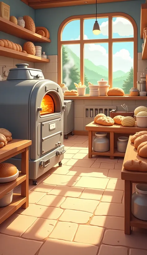 bread店场景，bread，oven，Dough，unmanned，cartoon， HD quality