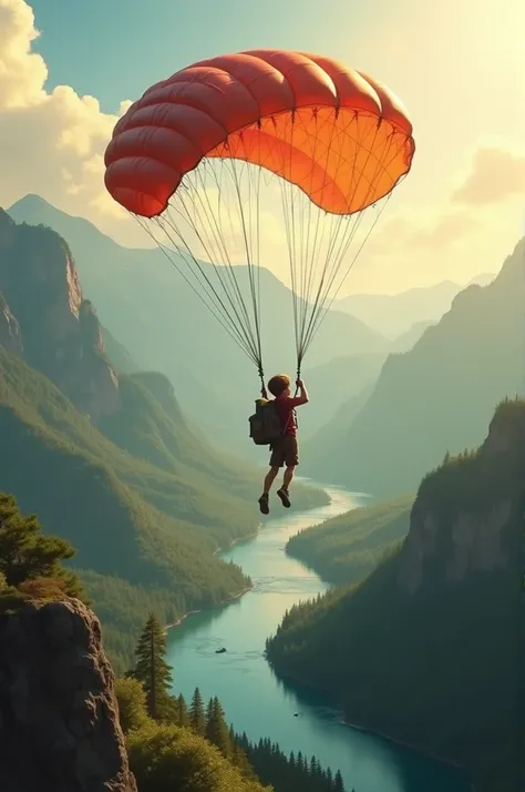 A Boys Parachute Journey Over a Breathtaking Landscape