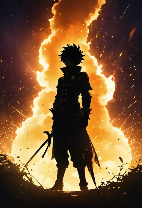 anime, (masterpiece, best quality, ultra detailed, best shadow), (detailed background, dark fantasy), black silhouette exploding...