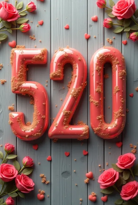  A charming 4D rendering of the name “520” ，Mesmerizes the viewer with its intricate design。Each figure is carefully crafted ， looks like a smooth colored tube glass， adorned with heart-shaped decorative textures and golden gravel details。These words and n...