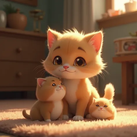 "Make Cinematic realstic image"
4. Chimus Care: Chimu, the calm and caring kitten, always stays close to home, making sure that Mittu and Putu are safe after their adventures.
