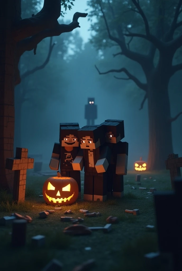 Minecraft horror scene, halloween, girls