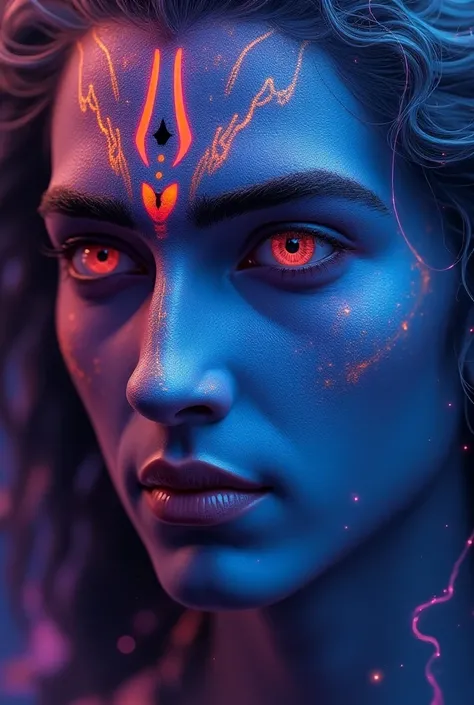 Only shivas face merge in universe with neon RGB light , cute face and sexy looking , beautiful looking ,adorned with different types of light 