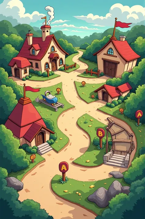 The cartoon theme park tourist map shows two roads converging.