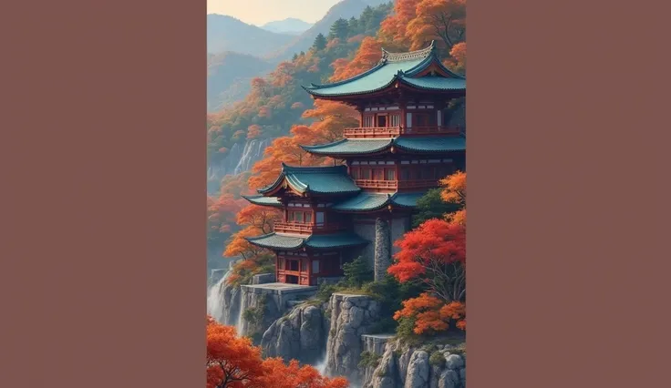 autumn、autumn leaves、Kiyomizu Temple、colorful、pastel、Fantasy、Fantasy、landscape