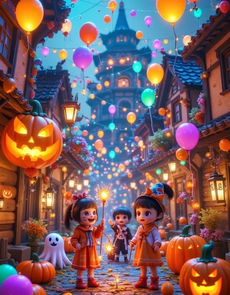 (vision:1.0)，(wide angle:1.0)，(whole body:1.8)，  halloween themed haunted house ，1girl,  a female model wears scary halloween ma...