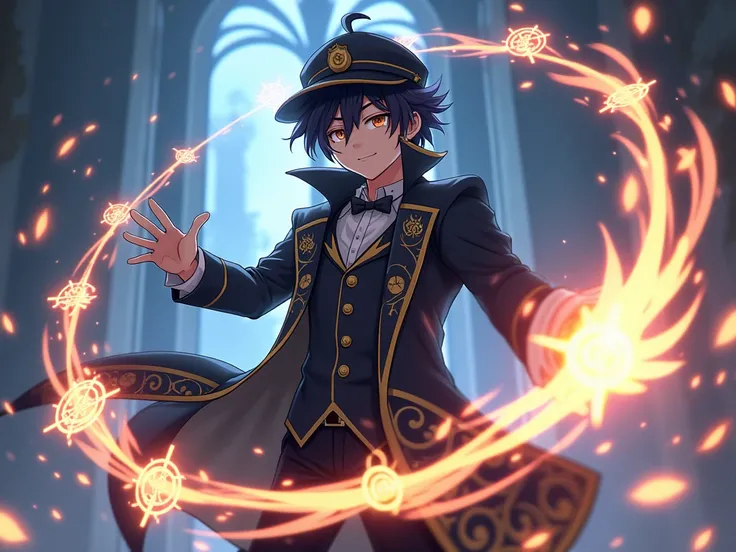 Shuichi Saihara, Danganrompa V3 , magic battle,  Shuicic is dressed as a magic college student.