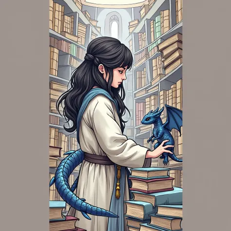  big library
A young wizard who is surrounded by many spellbooks
My partners blue baby dragon is flying
A dragon snuggling up to a boy and being spoiled、A world where magic is commonplace
Side face of a character , Apocalypse,  high definition models, 
Mou...