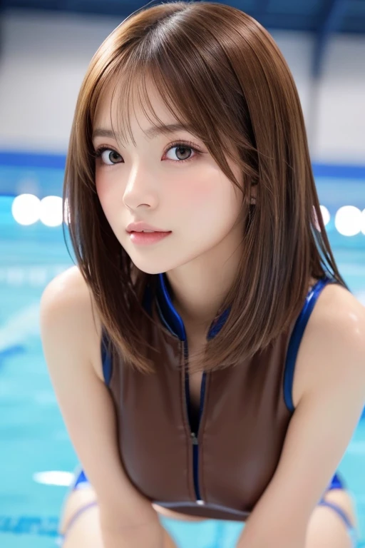 Latex bodysuit、Knee-high boots、Huge 、Long brown hair、Shiny, Oily skin、Glowing Skin、Indoor competition pool、White skin、Face close-up、
Realistic、Masseter region、Best Quality、High resolution、RAW Photos、Realistic、Bright lighting、Face Light、Smooth Professional ...