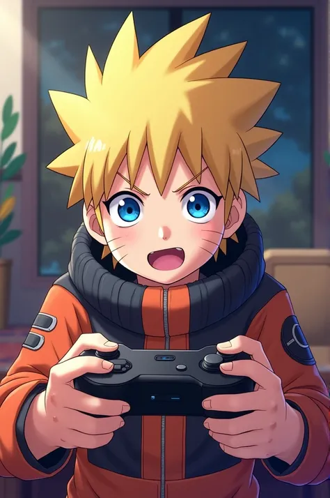 Small boruto uzumaki playing games to attractive background 